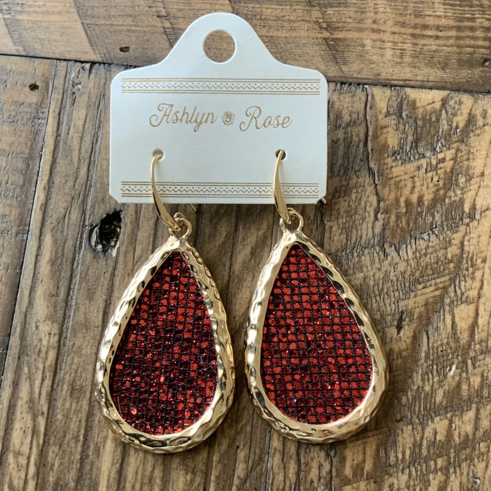 Ashlyn Rose Red and Gold Sparkle Teardrop Earrings